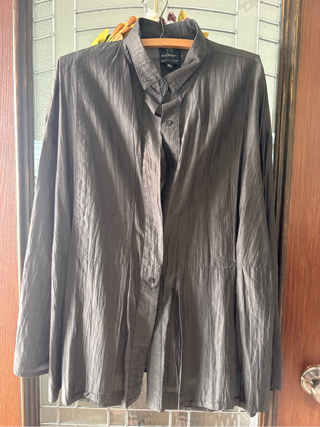 Spirithouse Gray Taupe Button-Down Long Sleeve Blouse